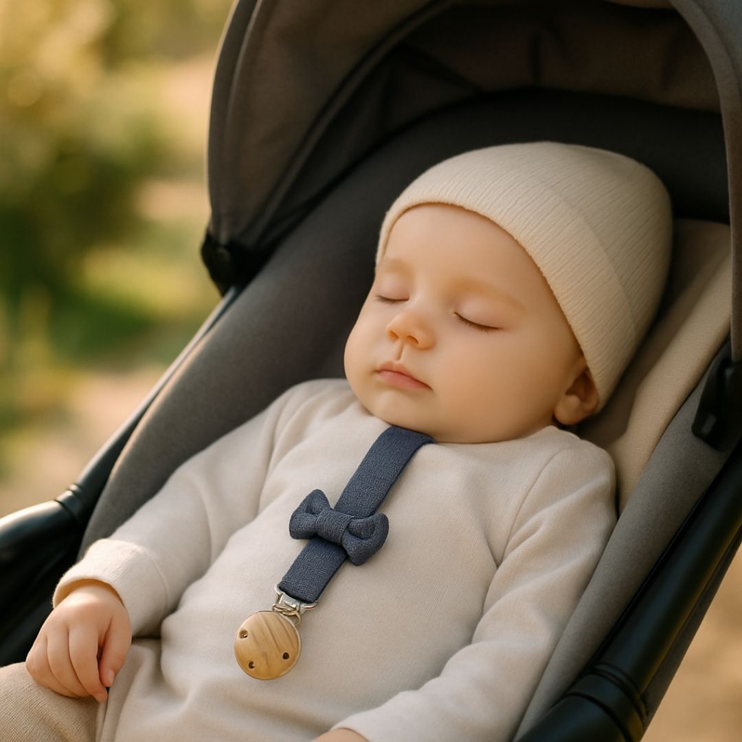 Attache tetine petit noeud gris foncé