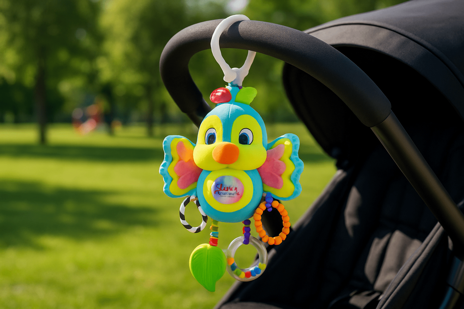 Hochet bébé équipé d'un clip pratique