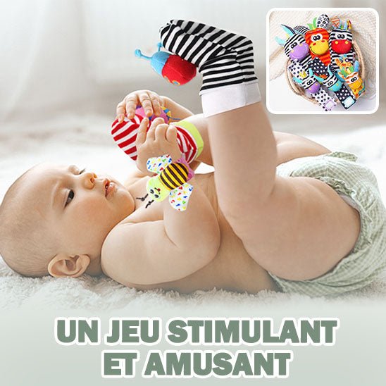 HochetMix™ Jeux de hochet poignets et chaussettes éducative et ludique (4 pces) pour le plaisir des tout petits de 0 - 24 mois. - Babyglyne