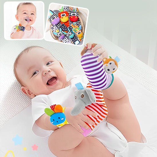 HochetMix™ Jeux de hochet poignets et chaussettes éducative et ludique (4 pces) pour le plaisir des tout petits de 0 - 24 mois. - Babyglyne