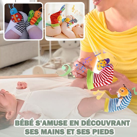 HochetMix™ Jeux de hochet poignets et chaussettes éducative et ludique (4 pces) pour le plaisir des tout petits de 0 - 24 mois. - Babyglyne